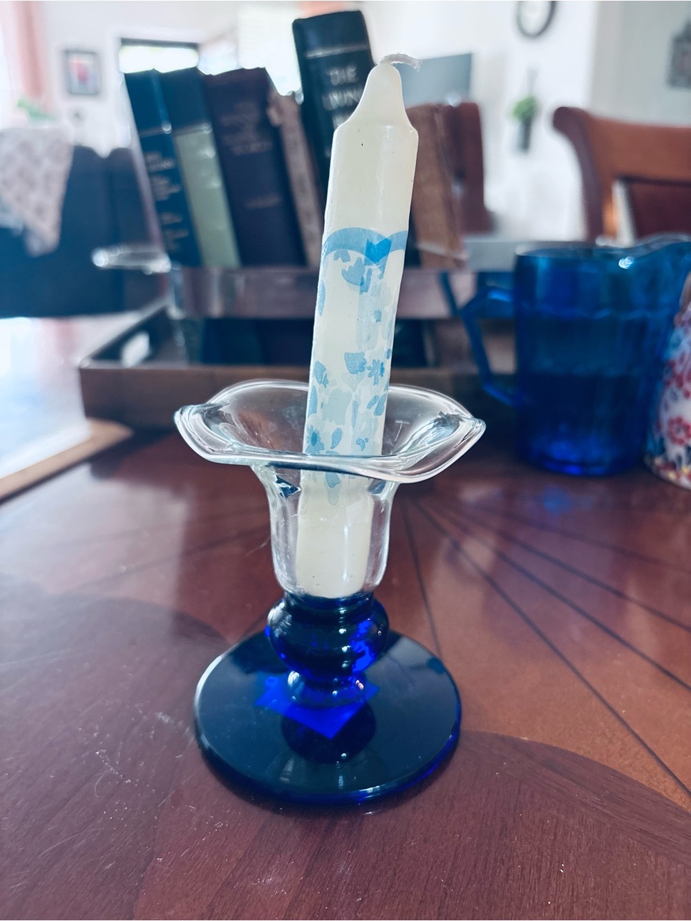 Princess House Cobalt Blue Crystal Stem Candle Holder